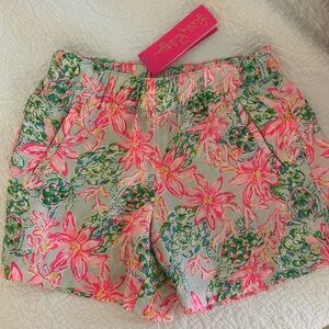 Lilly Pulitzer Pink and Green Bermuda Shorts Vibrant Tropical Print